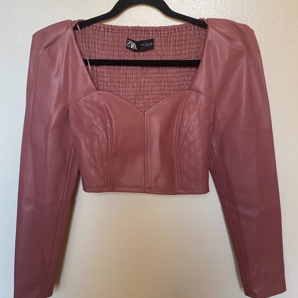 Zara faux leather crop top pink size XS